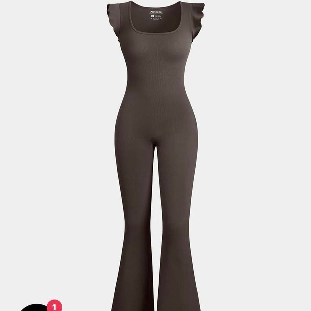 OQQ Flare Leg Square Neck Ruffled Cap Sleeve Fashionable Jumpsuit